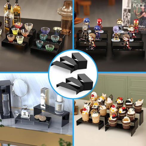 Goabroa 3 Tier Black Acrylic Display Risers - 2 Set (6 Pcs) Countertop Organizer Display Stand for Decoration