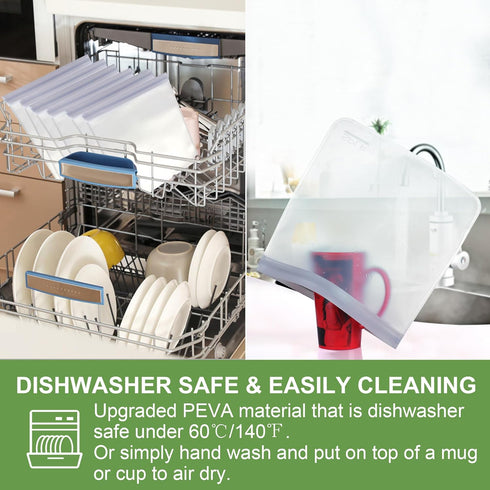 SPLF 12 Pack Dishwasher Safe Reusable Storage Bags, Extra Thick Freezer Bags, Leakproof Silicone and Plastic Free
