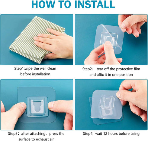 Double Sided Adhesive Hooks - 20 Pack + 4 Pack Wall Hanger Holder, 13.2lb Max for Bathroom, Kitchen, Office
