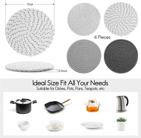 7" Trivets for Hot Dishes, Hot pots and Pans, 4 Pcs Pot Holders for Kitchen Heat Resistant Hot Holders are Used to Protect Your Furniture and Tables, Professional Home Essentials by Ueixieo