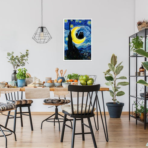 TYOHU Funny Starry Night Cat Canvas Wall Art, 24x36in Unframed Black Cat Poster Colorful Abstract Farmhouse Decor