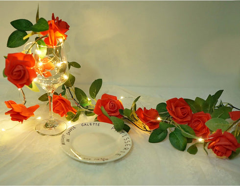 3.3) Rose Vine Lights with Remote, Battery or USB Operated Artificial Flower Garland, Hanging Fairy Lights for Bedroom