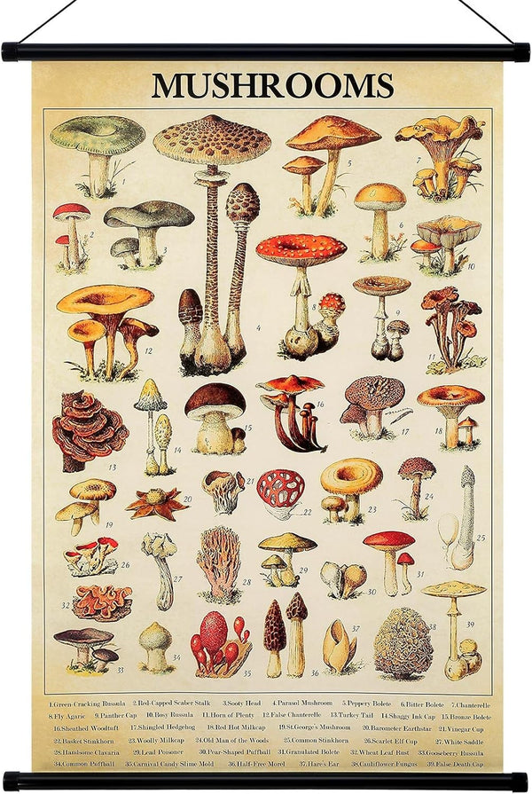 Geyee Vintage Mushroom Poster Rustic Tapestry Decor Wall Art Prints Retro Mushroom