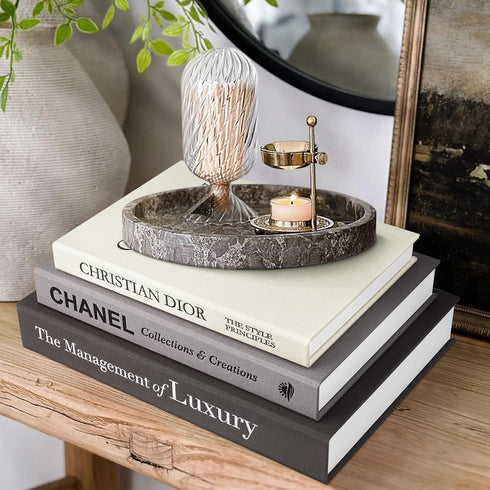 Aesthetic Decorative Books -Set of 3 Minimalist Linen Hardcover Faux/Fake Books for