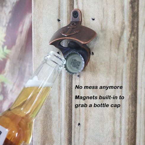 Nautical Wall Mounted Bottle Opener with Magnets, Antique Copper Magnetic Anchor Beer Cap Opener (Pack of 3)