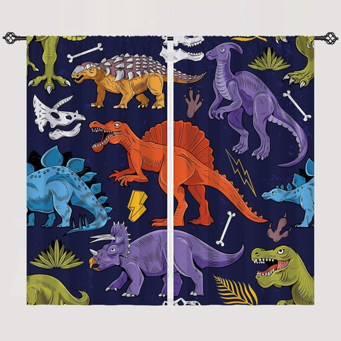 ANHOPE Dinosaur Curtains Ancient Jungle Forest Wildlife Animal Theme Window Drapes Cartoon Dino Print Pattern for Kids