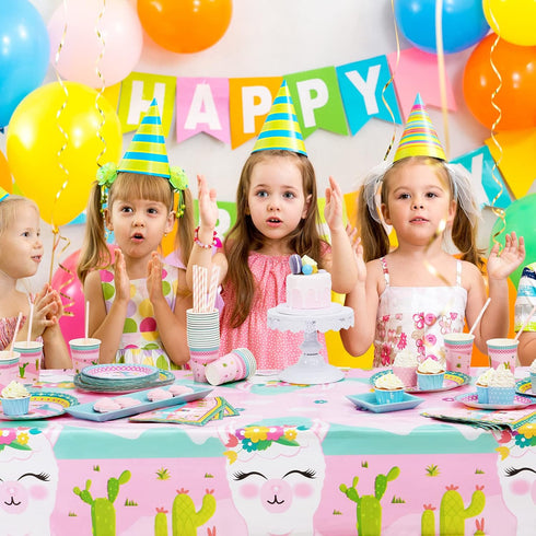 WERNNSAI 2 PCS Llama Table Cloth - Llama Birthday Decorations for Kids Girls Pink Party Supplies 54'' x 108''