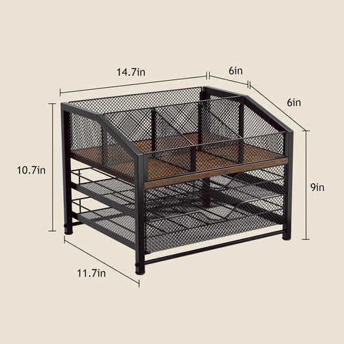 Countertop, Homsorout Coffee Bar Organizer - Coffee Station for Metal and Wood K Cup holder Storage Basket for Coffee