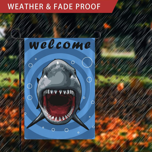 Welcome Garden Flags, 12x18 Double Sided Small Shark Yard Flag for Outdoor Holiday Decor