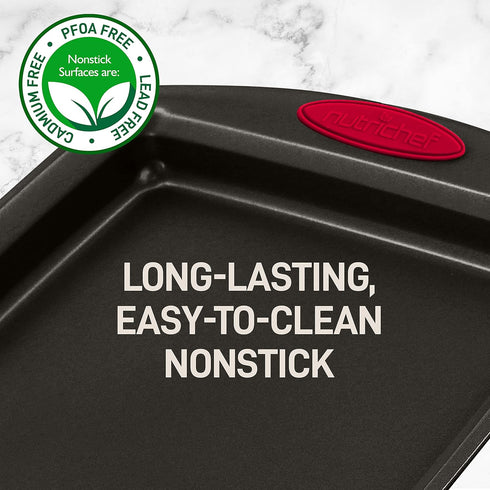NutriChef 3-Piece Baking Pan Set, Premium Nonstick Carbon Steel Bakeware with Silicone Handles