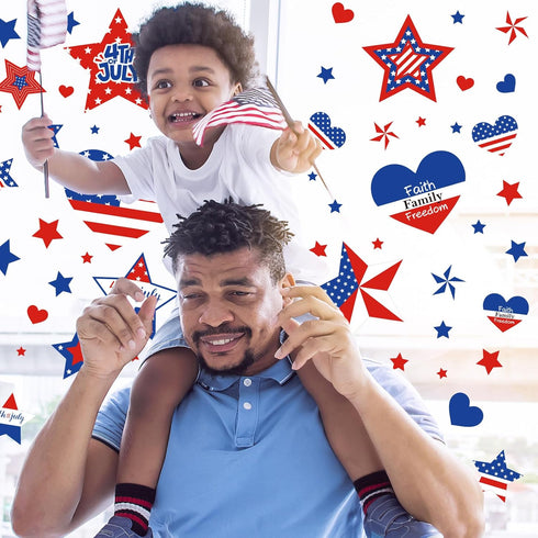 Whaline 9 Sheets 206Pcs 4th of July Window Clings, Patriotic Red Blue White Star Heart Decals