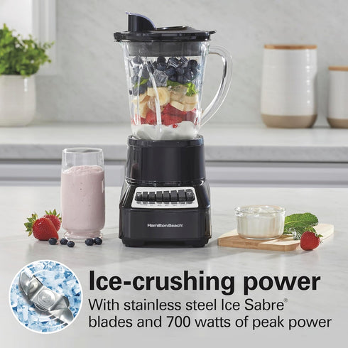 Hamilton Beach Wave Crusher Blender for Shakes and Smoothies, 40 Oz Glass Jar, 700 Watts, Black & Stainless Steel
