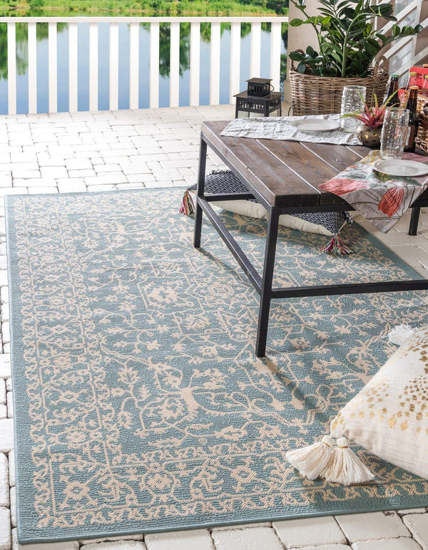 Unique Loom Outdoor Botanical Collection Area Rug - Light Blue/Beige Allover (2' x 3' 1" Rectangle)