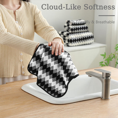 2 Set 16"x31" Set Hand Towel Black White Towel for Bathroom,Highly Absorbent & Quick Dry Hand Towel for Daily Use,Soft