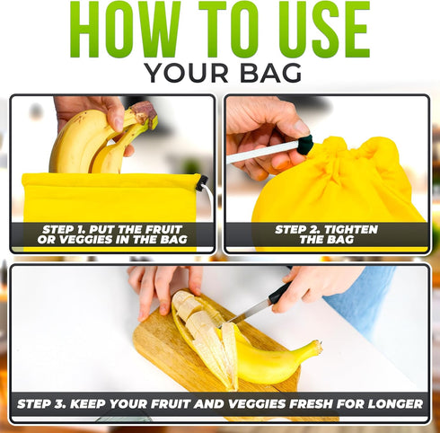 13.8 11 Inch Banana Bag To Keep Bananas Fresh Longer - x Reusable Banana Keeper for Freshness with Aluminium Foil