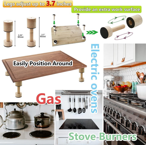 Cutting Board Adjustable Feet - Wood Kit to Elevate and Skid-Proof Your Countertop Cutting Board, Beige