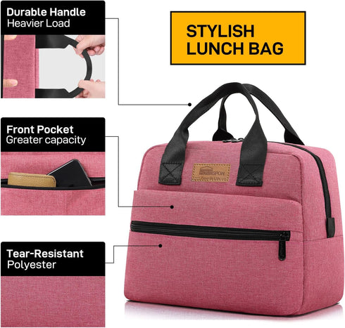 HOMESPON Insulated Lunch Bag for Women Men, Cooler Lunch Tote for Work Picnic (Rose)