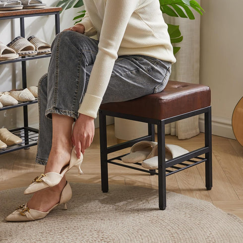 16.34 inches LG-60Z IBUYKE Square Stool with Adjustable Feet and Storage Space, Footrest Chair,Multi-Use as Small Side