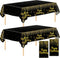 Aneco 2 Pack Black Gold Happy Birthday Tablecloths - Party Table Covers for Decorations (108 x 54 Inches)