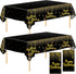 Aneco 2 Pack Black Gold Happy Birthday Tablecloths - Party Table Covers for Decorations (108 x 54 Inches)