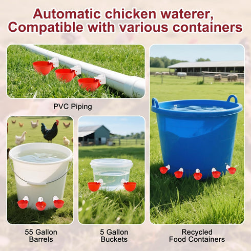 tibaebe 8 Pack Chicken Waterer Cups, Red Automatics Chicken Waterer, Professional Poultry Cups Suitable for Chicks