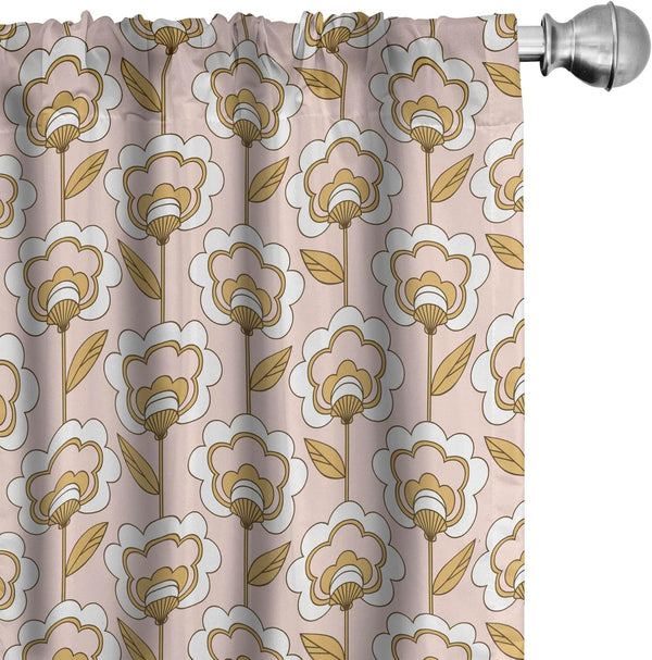 Lunarable Mid Century Curtains, 28" x 84" Retro Flower Ornaments Illustration, 2 Panel Set for Living Room Bedroom