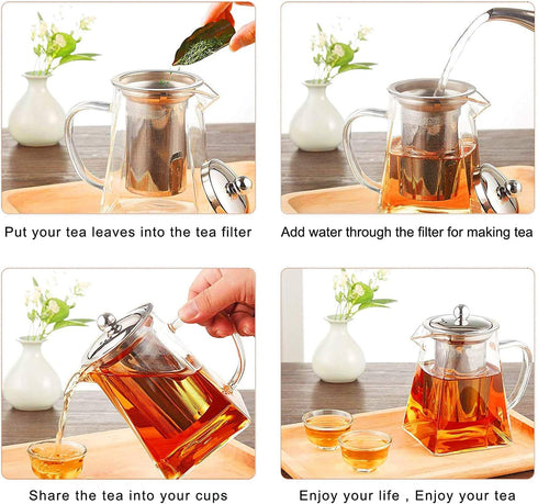 Ultra 8.5oz Clear Heat Resistant Glass Teapot Infuser with 250ml Glass Filter