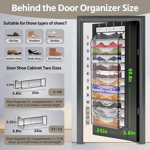 PAULONE 12 Pocket Over the Door Shoe Organizer,Reusable Breathable Large Mesh Bag Men's & Women's Sneaker