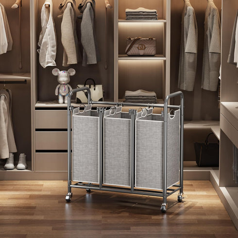 3-Bag HOMEIJU Laundry Sorter, Laundry Hamper Cart with Heavy Duty Rolling Lockable Wheels and Removable Bags, Laundry