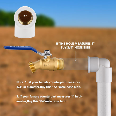 3/4" 3/4" NPT Brass Male Hose Bib, Heavy Duty Outdoor Hose Spigot/Faucet, Lead-free, With Male GHT Threads, Unlimited