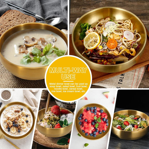 7.3In Gold Large Stainless Steel Soup Bowl, 35OZ Double Walled Serving Bowl for Restaurant, Home