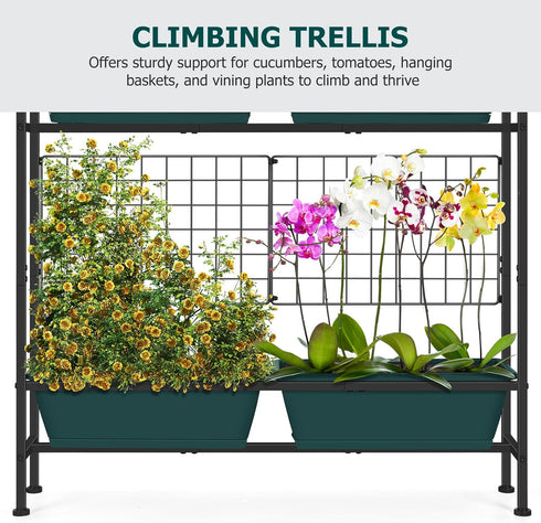 32" OYEAL Raised Garden Bed with Legs & & Trellis Tall Vertical Herb Garden Planter Indoor Outdoor Elevated Flower Beds
