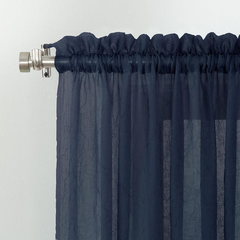 No. 918 Erica Crushed Sheer Voile Rod Pocket Curtain Panel, 51" x 84", Navy Blue
