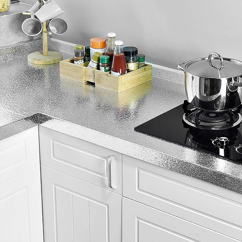 VEELIKE 15.7''x236'' Kitchen Backsplash Wallpaper, Peel and Stick Aluminum Foil Contact Paper for Countertop Drawer