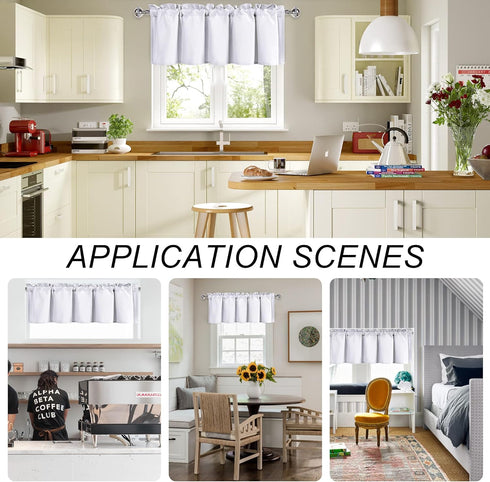 DWCN Valance Curtains for Living Room, Kitchen Valance Solid Short Topper - Room Darkening Curtain Valance, Rod Pocket Bathroom/Basement Curtain for Window Treatment, 1 Panel, 42 X 18 Inch, White