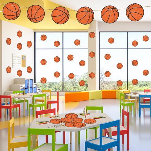 Glitter Basketball Cutouts - 100 Pcs DIY Paper Shapes for Sports Theme Party Decorations, Baby Shower, and Classroom
