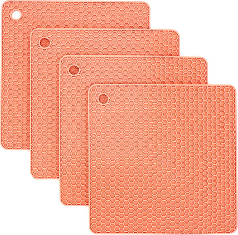 Smithcraft Orange Silicone Trivets for Hot Dishes, Heat Resistant Pot Holders Mats for Kitchen, Flexible Table Plate
