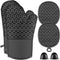 Oven Mitts and Pot Holders Set, 6 Pcs, High Heat Resistant, Large Size, Non-Slip Silicone Surface (Black)