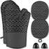 Oven Mitts and Pot Holders Set, 6 Pcs, High Heat Resistant, Large Size, Non-Slip Silicone Surface (Black)