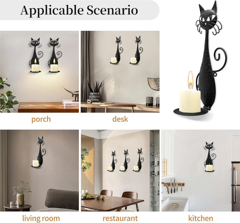 Handmade Black Metal Cat Wall Sconce Candle Holder for Pillar Candles