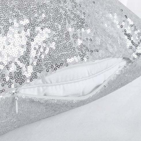 ShinyBeauty 24x24-Inch Silver Sequins Pillow Case - Decorative Throw Pillow Covers for Sofa Accent Toss Pillows