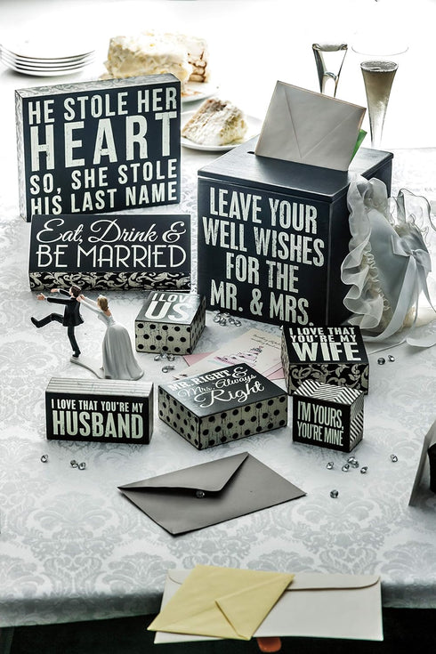 Primitives by Kathy Pinstripe Trimmed Box Sign, 5" x 2.50", Black/White