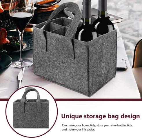 6 Bottle Wine Carrier Tote, Reusable Grocery Bags for Travel, Camping, Picnic, Grey