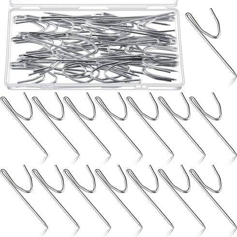 Jetec 50 Pieces Metal Drapery Pins Curtain Hooks, Long 7 cm by 1.8 cm Bulk Silver Stainless Steel for Heavy Duty Window