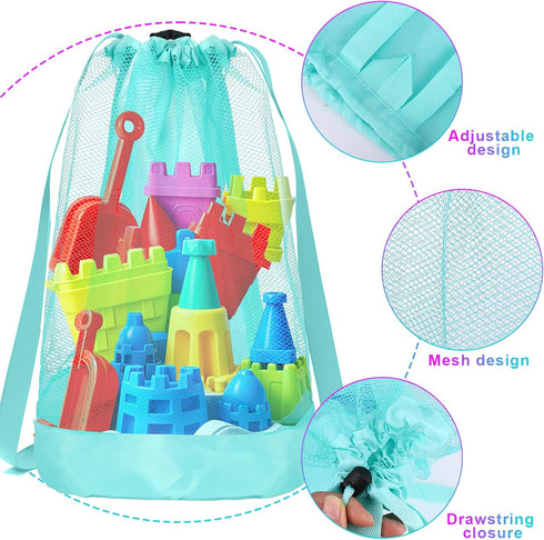 Bag,6pcs Backpack Vodolo Beach Toy Mesh Travel Sand Toys for Sandbox Buckets,Beach Vacation Essentials for Kids,Shell