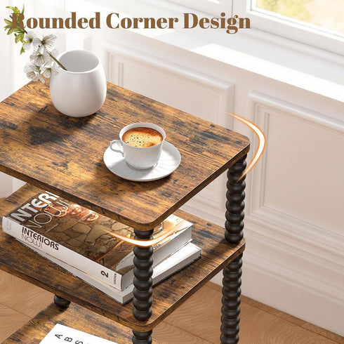 3-Tier Side Table, Small End Table, Nightstand with Storage Shelves, Sofa Table for Small Spaces for Living Room