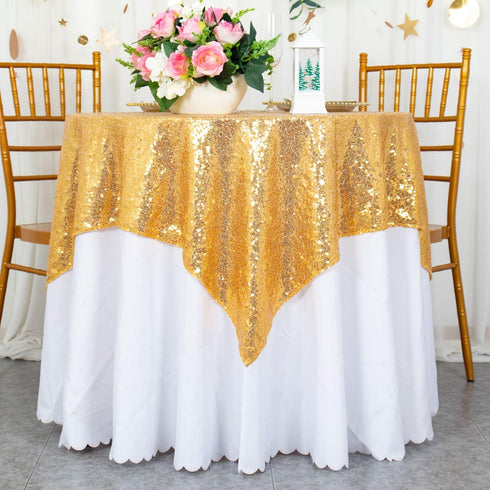 ShinyBeauty Sequin Tablecloth Table Linen Cover for Wedding Party Decor Backdrops ~1122S (54x54-Inch, Gold)