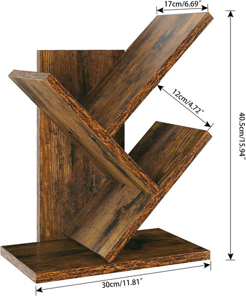 2 UHBC012H YMYNY Tier Tree Bookshelf, Small Bookcase, Modern Wood Book Storage Rack Organizer, Freestanding Book Shelf