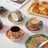 8 Oz Set 4,Bohemian Cafe-03 vancasso Stackable Espresso Cups with Saucers and Metal Stand of Ceramic Cappuccino Cups