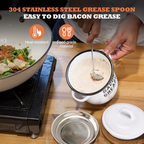 46OZ Bacon Grease Container with Strainer - Large Kitchen Oil Storage Can, Food Saver Bin with Lid | Farmhouse Cooking